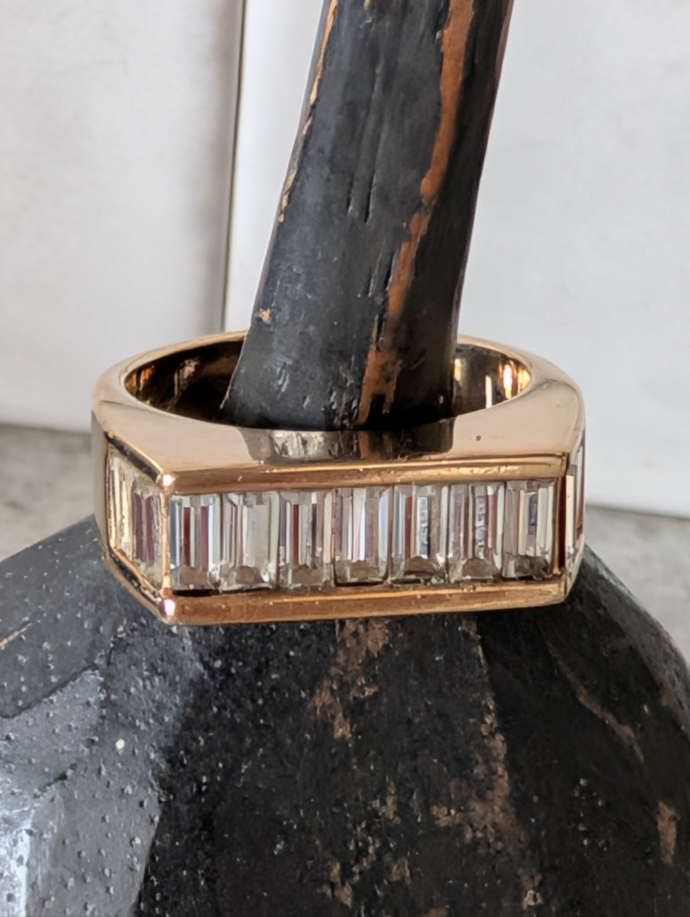 Men's HGE Bar Baguette Crystal Ring Size 10.5